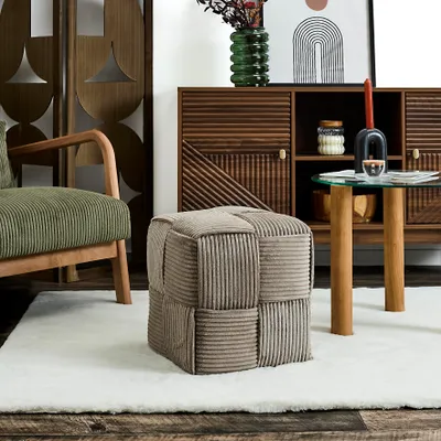 Image de Pouf - HOME DECO FACTORY - Côtelé - Tresse - Gris
