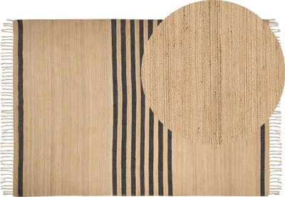 Produktbild von BELIANI Teppich Beige und Schwarz Jute Rechteckig 160 x 230 cm Streifenmuster Handgemacht Boho Modern Kurzhaar für Fußbodenheizung Wohnzimmer Ausstattung