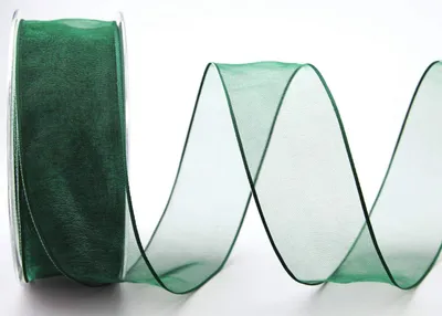 Chiffon Dekoband dunkelgrün, 20 m x 40 mm, transparent