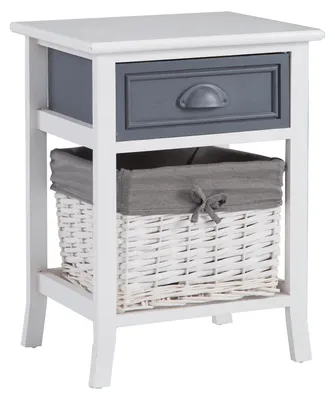 Produktbild von Nachttisch Nachtschrank Nachtkommode FLORENZ in weiß, Shabby Chic Vintage Look, mit Schublade und Korb