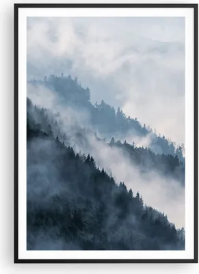 Produktbild von Gerahmtes Poster - Schwarzer Rahmen - Berge Nebel Bäume - 70x100 cm - Wand Bild - Wanddeko - Wandbilder - Kunstposter - Wandposter - Bilderrahmen - Bilder - Kunstdruck - P2BPA70x100-4429