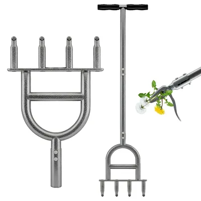 Hand-Rasenlüfter mit 4 Hohlspikes, Edelstahl-T-Griff