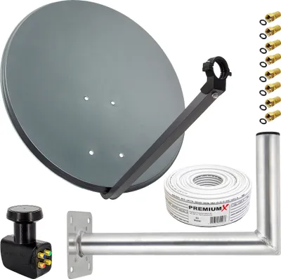 Produktbild von PremiumX SAT Anlage 80cm Antenne Quad LNB 50m Kabel Wandhalter 45cm