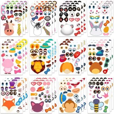 Imagen del producto de Calcomanías con motivos de animales, 36 unidades, 12 diseños diferentes, para niños, manualidades y celebraciones
