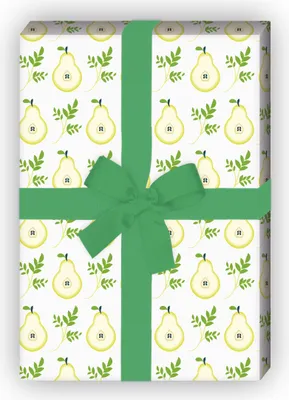 Produktbild von 70er Retro Geschenkpapier mit Birnen, weiß zum Einpacken - G11530, 32 x 48cm