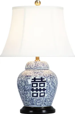 Produktbild von Fine Asianliving Chinesische Tischlampe Porzellan mit Lampenschirm E27 Orientalische Tischleuchte Keramik Nachttischlampen Schlafzimmer Wohnzimmer