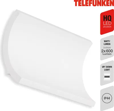 Produktbild von Telefunken LED Außenleuchte Wandlampe Genf Weiß IP44 2 x 6W 1200lm Neutralweiß 4000K Up&Down