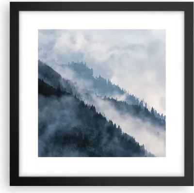 Produktbild von Gerahmtes Poster - Schwarzer Rahmen - Berge Nebel Bäume - 30x30 cm - Wand Bild - Wanddeko - Wandbilder - Kunstposter - Wandposter - Bilderrahmen - Bilder - Kunstdruck - P2BAC30x30-4429
