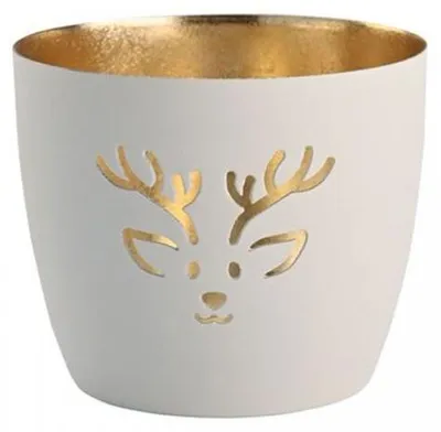 Produktbild von Gift Company Windlicht Madras Rentier Weiß Gold
