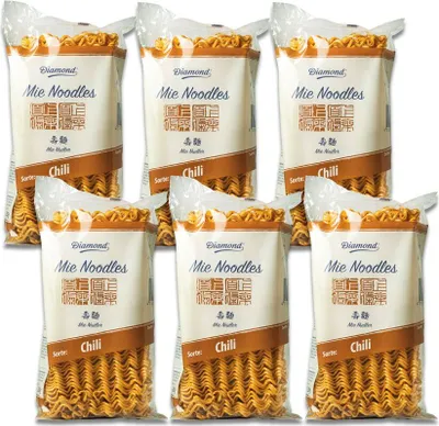 Produktbild von 6er-Pack DIAMOND Mie Noodles mit Chilipulver 250g / Chili Mie Nudeln ohne Ei / Wok Nudeln