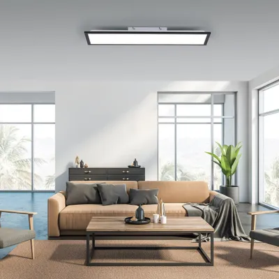 Produktbild von JUST LIGHT LED Deckenlampe FLAT schwarz, Lichtfarbe warmweiß Wohnzimmer, Flur, Büro, Arbeitszimmer