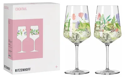Produktbild von Ritzenhoff Sommertau Cocktailglas 544 ml 2er-Set Motiv Blätter lila