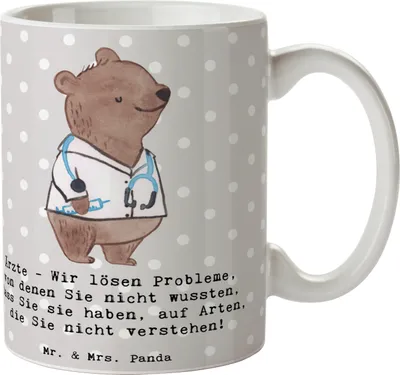 Produktbild von Mr. & Mrs. Panda Tasse Arzt Probleme Lösen - Grau Pastell - Geschenk, Berufsalltag, Kaffeebecher, Teetasse, Geschenke mit Herz, Berufsgestaltung, Beruf, Handgefertigt