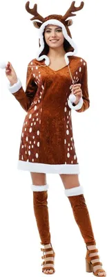 A woman wearing a deer costume.