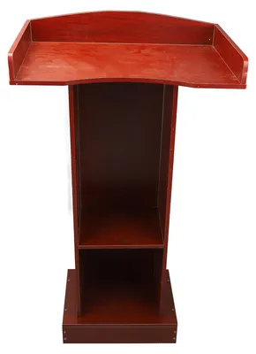 Produktbild von Podiumsständer in roter Sandelholzfarbe, moderner, minimalistischer, stabiler Rednerpulttisch für den Empfang im Konferenzraum, im Klassenzimmer