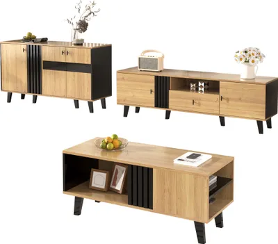 Imagen del producto de Conjunto de muebles para sala de estar Fortuna Lai, de 3 piezas: mesa de centro, mueble para televisión y aparador. Diseño moderno en madera y color . Amplio espacio de almacenamiento y elegancia para cualquier hogar