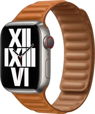 Produktbild von Apple Original Smartwatch-Armband Leder Link Goldbraun S/M für Apple Watch 38/40/41/42 mm mit Magnetverschluss