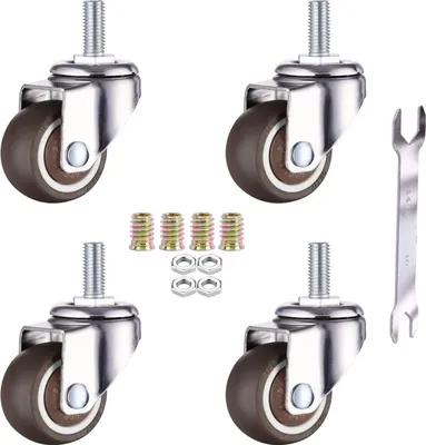Produktbild von 4er-Pack Lenkrollen für Möbel – M6 x 15 mm mit 25 mm Gewinde – Weichgummi – TPE-Gewinde – Mini-Möbelrollen (25 mm)