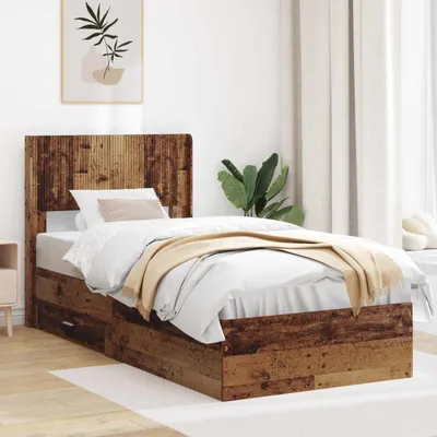 Zdjęcie produktu dla Maison Exclusive - Łóżko z pojemnikiem na pościel i zagłówkiem z drewna odzyskanego, wymiar 90 x 190 cm