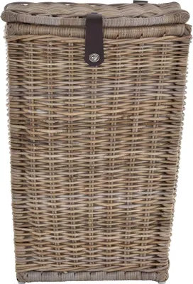 Produktbild von KRINES HOME Hoher Wäschekorb in moderner, bauchiger Optik aus naturbelassenem grauem Rattan (Groß)