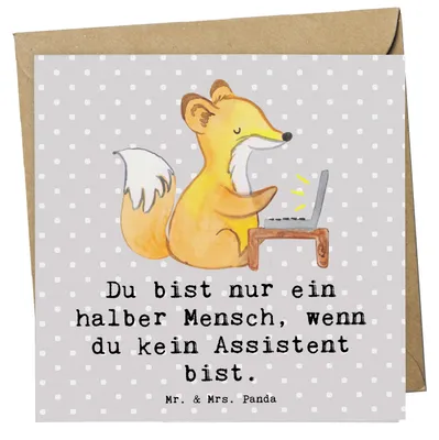 Produktbild von Mr. & Mrs. Panda Glückwunschkarte Assistent Herz - Grau Pastell - Geschenk, Klappkarte, doppelkarte, anlasskarte, Grußkarte, faltkarte