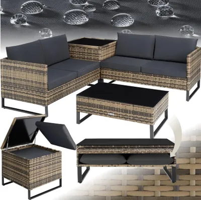 Produktbild von tectake® Rattan Lounge Ostuni für 4 Personen widerstandsfähig und UV-beständig