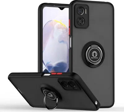 Produktbild von Moto E22 Hülle, Ring Halter Ständer Matte Transluzent TPU Rahmen Stoßfest Schutzhülle für Motorola Moto E22i / E22 Schwarz Rot