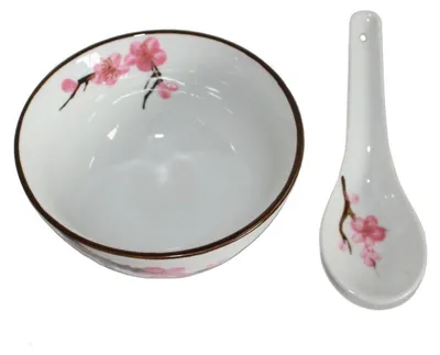 Produktbild von 778 Matcha Reisschale Soba Bowl Sakura – Kirschblüte ø 11 cm mit passendem Löffel
