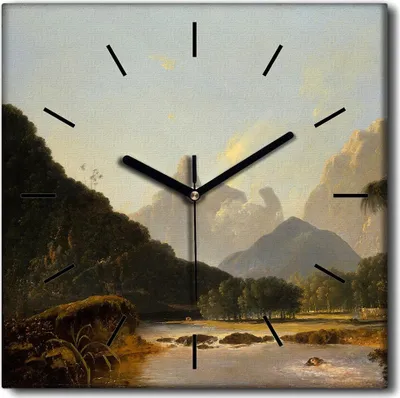 Produktbild von Coloray Uhr auf Leinwand 30x30 cm Wand Uhr Dekoration Wohnzimmer Segeltuch schwarze Hände -Gipfel der Berge Landschaft