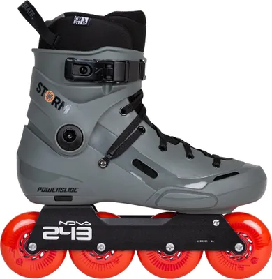 A single inline skate is shown against a white background.