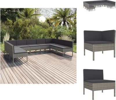 Produktbild von vidaXL 9-tlg. Garten-Lounge-Set mit Auflagen Poly Rattan Grau -  Gartenmöbel-Sets