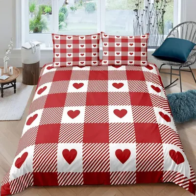 Productafbeelding van Kinderbeddengoed, 4-delig, 135x200 cm, microvezel, rood, geruit, met 2 kussenslopen van 80x80 cm