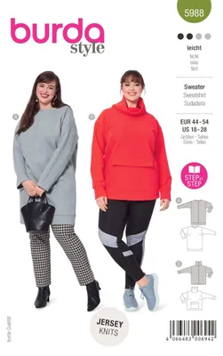 Produktbild von Burda Schnittmuster 5988 - Langer Pullover, Rollkragenpullover