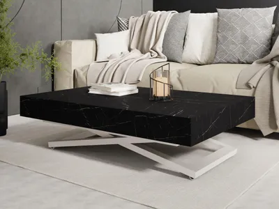 Produktbild von Couchtisch Höhenverstellbar Cavetta U - Esstisch 120-200x80x27-76 cm Schwarzer Marmor mit Kaschmir Beige Gestell