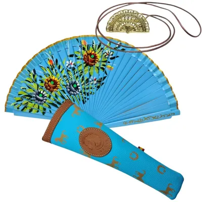 Produktbild von Faltbarer Ventilator mit Holzgriff und Canvas-Tasche
