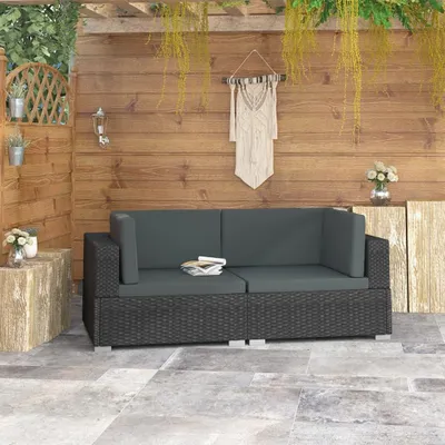 Image de Canapés d'angle 2 pièces avec coussins Poly Rattan Canapé de jardin Lounge