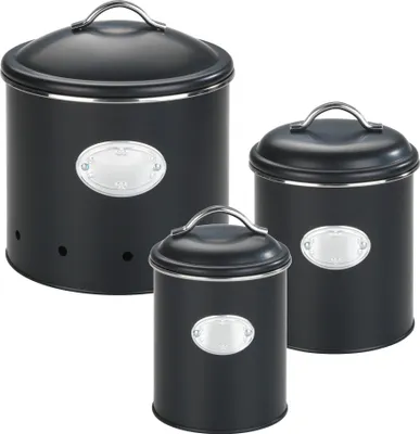 Produktbild von WENKO Aufbewahrungsdose Mod. Nero Set, 3-teilig, Vorratsdosen aus lackiertem Metall, Schwarz