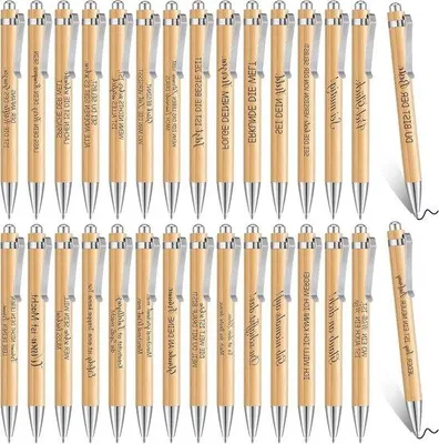Produktbild von Famanu Bamboe Kugelschreiber Motivationsdesign - Set mit 30 schwarzen Stiften