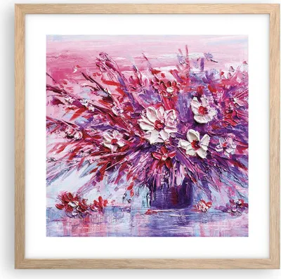 Produktbild von Gerahmtes Poster - Rahmen in heller Eiche - Pastos Blumen Rosa - 40x40 cm - Wand Bild - Wanddeko - Wandbilder - Kunstposter - Wandposter - Bilderrahmen - Bilder - Kunstdruck - P2NAC40x40-4530