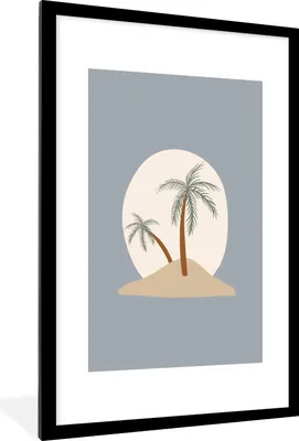 Produktbild von MuchoWow® MuchoWow® Gerahmtes Poster Palme - Pastell - Blau - Sonne 60x90 cm - Poster mit zchwarzem Bilderrahmen - Dekoration - Wandposter Wohnzimmer - Hochwertig