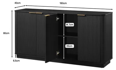 Image de Buffet - Vitrine de salon - 160 x 80 x 40 cm - Meuble TV bas avec rangements - Bois - Noir