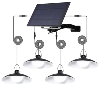A solar panel connected to four pendant lights.