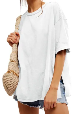 Produktbild von Locker sitzendes Damen-T-Shirt, kurze Ärmel, Rundhalsausschnitt, Seitenschlitze