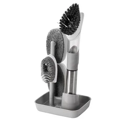 Imagen del producto de Kit de limpieza AIORBER con cuatro cepillos quitamanchas, para una limpieza eficiente, ideal para cocina, baño, paredes. Dimensiones: 28,5 x 13 x 10 cm. Color: gris