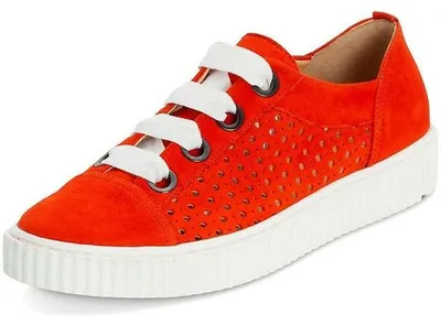 Produktbild von Lloyd Damen Sneaker aus Leder in Orange mit Schnürung und weißer Gummisohle