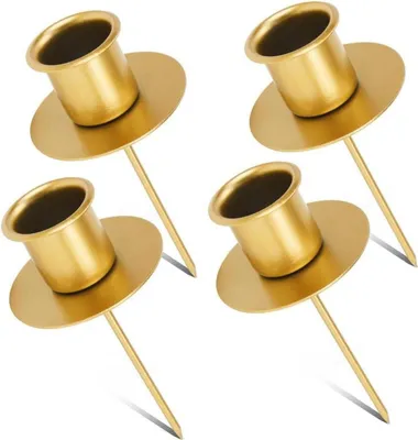 Produktbild von Kerzenhalter Adventskranz 4er Set Gold Metall mit Teller für Stabkerzen Ø 22 mm