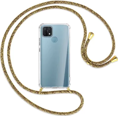 Produktbild von Handykette Backcover-Schutzhülle mit Band (Metall goldfarben) für Oppo A15 - braun+beige