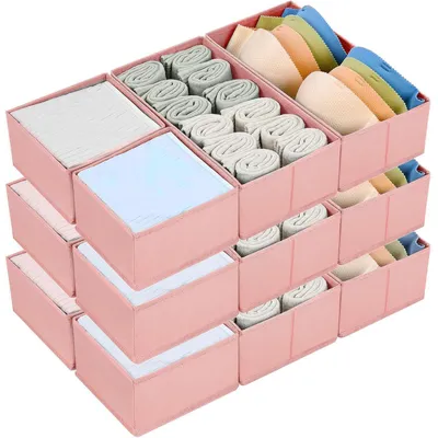 Productafbeelding van Opbergdoosjes voor lades, 12 stuks, inklapbaar, voor ondergoed, van stof, roze
