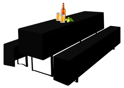 Produktbild von Bierzeltgarnitur Set 3tlg. Mit Gestalteten Hussen für Bierzeltgarnitur 220 x 50cm – 1 Husse für Biertisch + 2 Hussen für Bierbänke in Schwarz