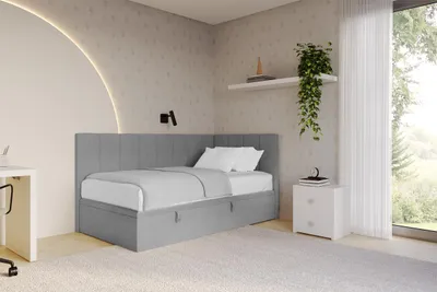 Produktbild von ALTDECOR Jugendbett mit Bettkasten - LOVY - 80x200 cm Hellgrau - Monolith 84  - Bett ohne Matratze - Einzelbett mit Stauraum - Polsterbett Kinderbett
